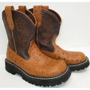 Roper Brown Chunk full quill Ostrich Print - ladies size 6.5